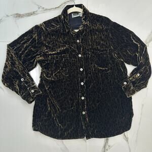 VTG Chico's Size-2 Design Women Shirt Velour Animal Print Long Sleeve Silk Blend
